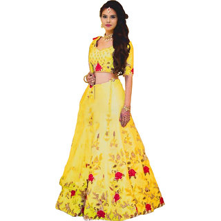 Buy F Plus Fashion Yellow Color Banglory Satin Embroidered Wedding
