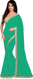 Women's  Green Pearl Work Georgette Sari With Blouse