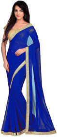 Women's Royal Blue Pearl Work Georgette Sari With Blouse