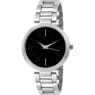 Black Dial Analog Silver Metal Watch for Women with 6 Months Warranty