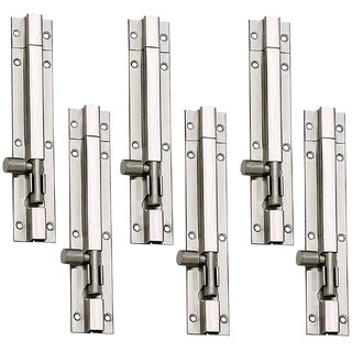 MH  Stainless Steel Plain Tower Bolt 6 Inches Silver Pack of 6 Pieces