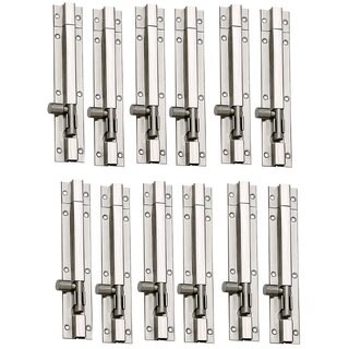 MH Smart Shophar Stainless Steel Plain Tower Bolt 6 Inches Silver Pack of 12 Pieces