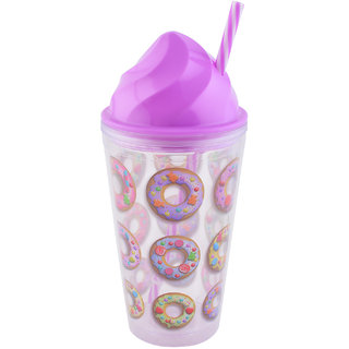 Archies Donut Print Double Walled Plastic Sipper With Thick Straw Purple Color 500 Ml Capacity 1 Pc.