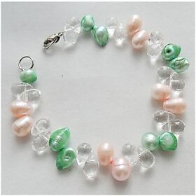 Dyed Fresh Water Pearl with Teardrop Crystal Beads Bracelet in 7 Inches