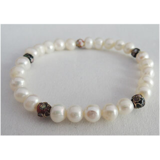                       Designer Colored Beads with Fresh Water Pearl stretch Bracelet                                              