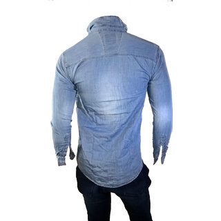 branded style double pocket solid denim shirts for men pack of 3