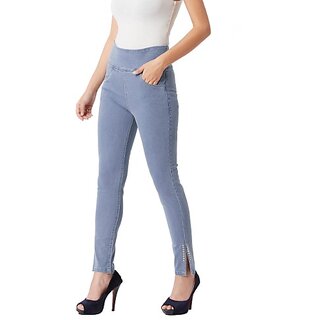                       Miss Chase Womens Blue Super Skinny High Rise Clean Look Regular Length Emb.                                              