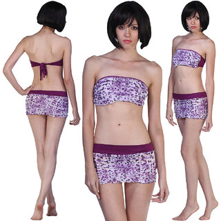                       Bandeau Beauty Ruffled Skirty Bikini Set                                              