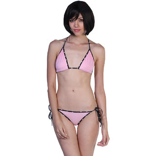                       Dashing Pinky Haltered Bikini Set With Black Out                                              