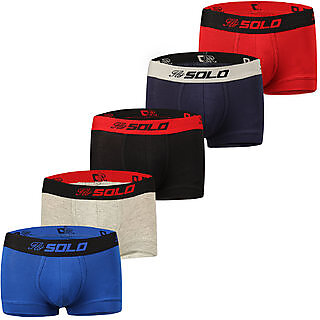                       Solo Mens Modern Grip Short Trunk Cotton Stretch Ultra Soft Classic Boxer Brief (Pack of 5)                                              