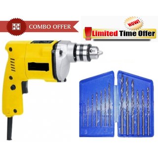 Special Combo Offer! Shopper52 New 10mm Powerful Drill Machine With 13Pcs Drill Bit Set - CMDRL13BT