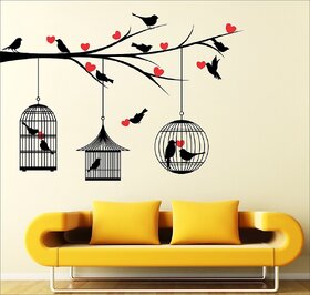 Eja Art Multicolor Love Birds With Hearts Vinyl Wall Sticker Pack Of 1