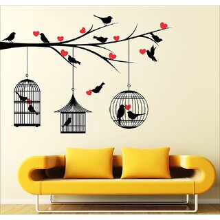 Eja Art Multicolor Love Birds With Hearts Vinyl Wall Sticker Pack of 1
