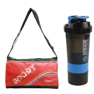 Snipper Combo of Sport Bag Red And Blue Spider Shaker Gym  Fitness Kit