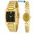 HWT Formal Metal Gold Analog Quartz  Black Rectangle  Oval Couple Watches combo
