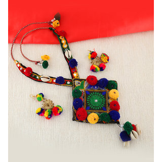 Anuradha Art Multi Colour Thread Styled Pom Pom Neckalce Jewellery Navratri Jewellery For Women Girls