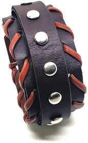 Leatherite DarkBrown Color Funky Classic Rivet Wrist Band Bracelet Cuff For Men/Boys India