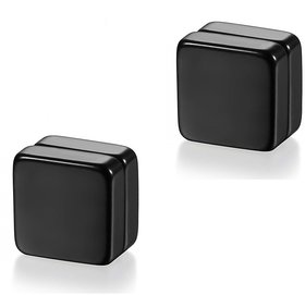 Black Square (NO PEARCING) Stud Earrings 1 Pair. For Mens/Boys/Guys/Gents