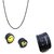 Black Combo of 1 Black Ball Chain With 1 Black Cuff Bracelet & 1 Pair Magnet Smile Ear Studs
