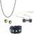 Black Ball Chain With 1 Pair of Magnet Ear Stud, 1 Bracelet Cuff Black & 1 Pendant With Chain