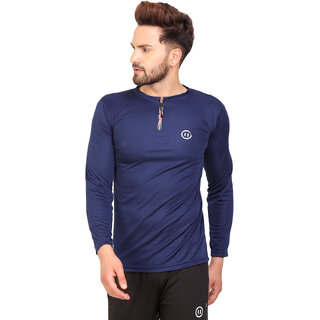                       PAUSE Sport Blue Solid Sports Dry-Fit Round Neck Muscle Fit Full Sleeve T-Shirt                                              