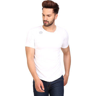                       PAUSE Sport White Solid Sports Dry-Fit Round Neck Muscle Fit Short Sleeve T-Shirt                                              