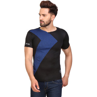                       PAUSE Sport Black Solid Sports Dry-Fit Round Neck Muscle Fit Short Sleeve T-Shirt                                              