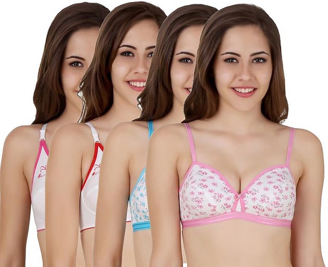 Non- Padded Multicolor Cotton Printed Bra (Pack Of 4)