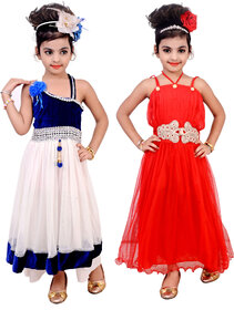 Kbkidswear Girls Party Wear Premium Net Sleeveless Stylish Dress ( Pack of 2)