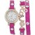 White Round Dial Pink Leather Strap Analog Watch For Women