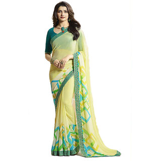 Indian Style Sarees New Arrivals Latest Women's Yellow Georgette Printed Saree Bollywood Designer Saree With Blouse