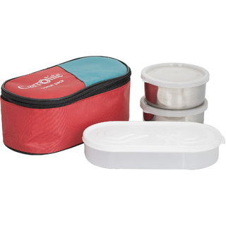 Philco 3 in 1 Red/Green Lunchbox-2 Steel Container1 Plastic Chapati tray