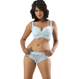 Princess Dream Embroidered-Padded Under-Wired  Blue Bra Set
