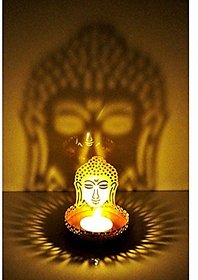 Kartik Shadow Buddha Tea Light Candle Holder (8 cm x 8 cm x 11 cm,)