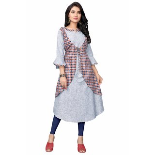 Naisargee Girl's  and Women's Multicolor Cotton Checks Full stitched Designer Cut A-Line Kurti_L