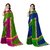 Combo of Blue and Green Plain Cotton Casual Saree With Blouse by Alka Fashion