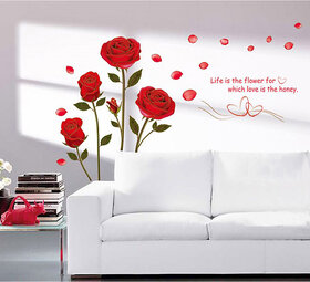 Walltola Pvc Bedroom Romantic Rose Flowers Wall Sticker (28X35 Inch)