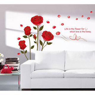Walltola Pvc Bedroom Romantic Rose Flowers Wall Sticker (28X35 Inch)