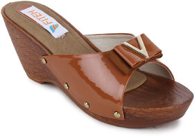 Fiteh Women's Brown Wedges Heels