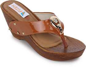 Fiteh Women's Tan Wedges Heels
