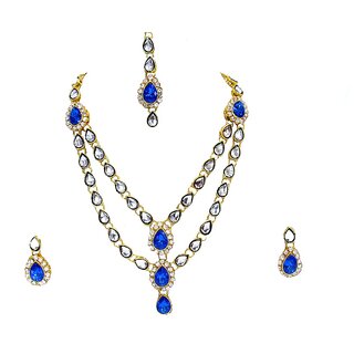 Blue double line kundan necklace set Blue double line kundan necklace set