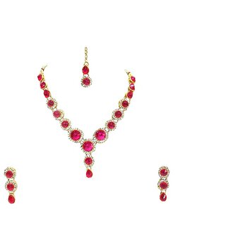 Dark pink color stone round necklace set Dark pink color stone round necklace set