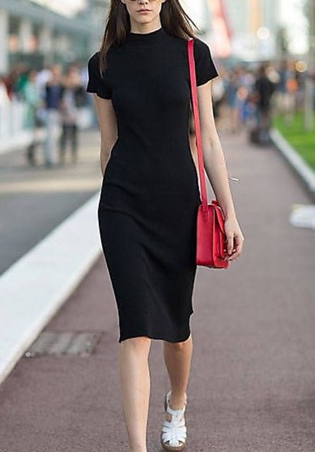 black polo neck mini dress