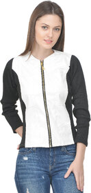 Raabta White Faux Leather Jacket with Rib