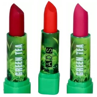                       ADS Green Tea Extract Matte Multicolor Lipsticks - Pack Of 3                                              