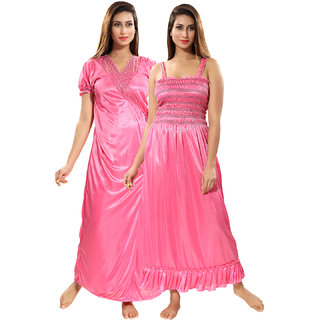 Be You Pink Solid Women Nighty with Robe (2 pieces Nighty Set)