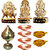 GOld PLated Ganesh Laxmi Durga with Akhand Diya + 6 Copper Diyas and 2 Brass Kuber Diyas