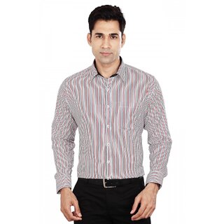                       Dudlind Men's Red Striped Polyester Blend Regular Collar Slim Fit Formal Shirt                                              