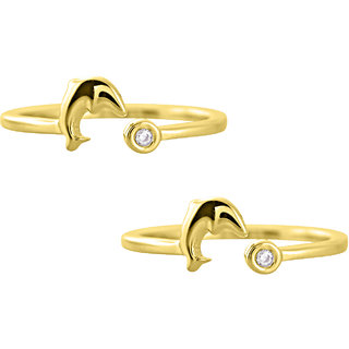 Silver Dew Pair Of Two Toe Fashion Rings For Women College Girls Fish Design Diamond Gold Plated Adjustable
