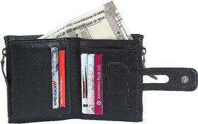dide Genuine Leather Wallet Premium High Quality Men's Bi-folding, Multi Card Holder with Zipper Side Coin Pouch (Black)